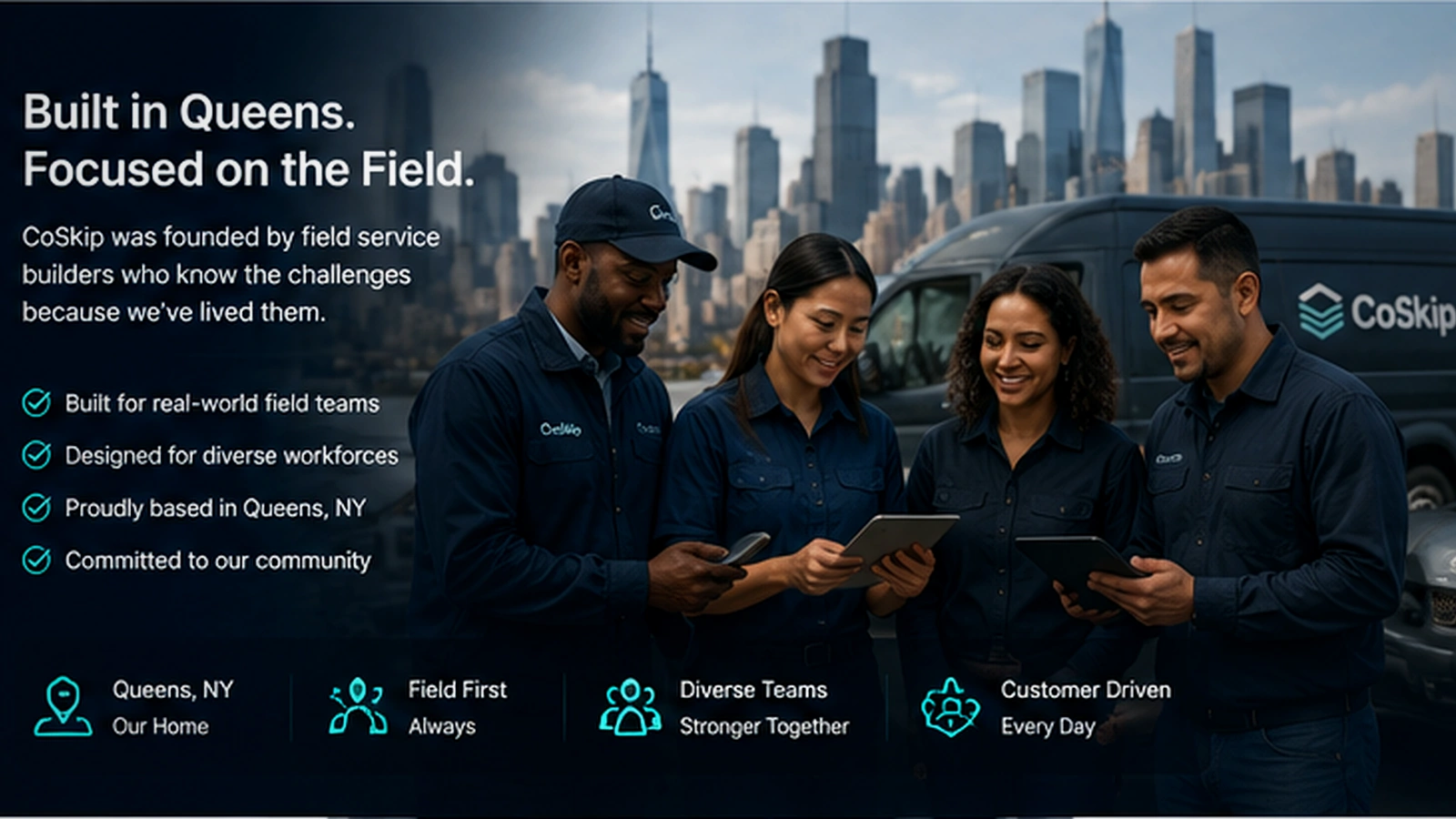 CoSkip careers visual showing New York field-work context and product-building environment.