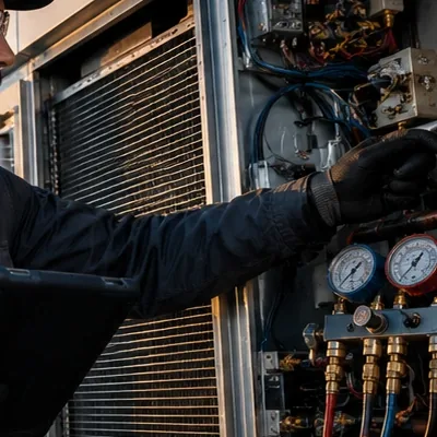 Gauge readings on a rooftop unit.