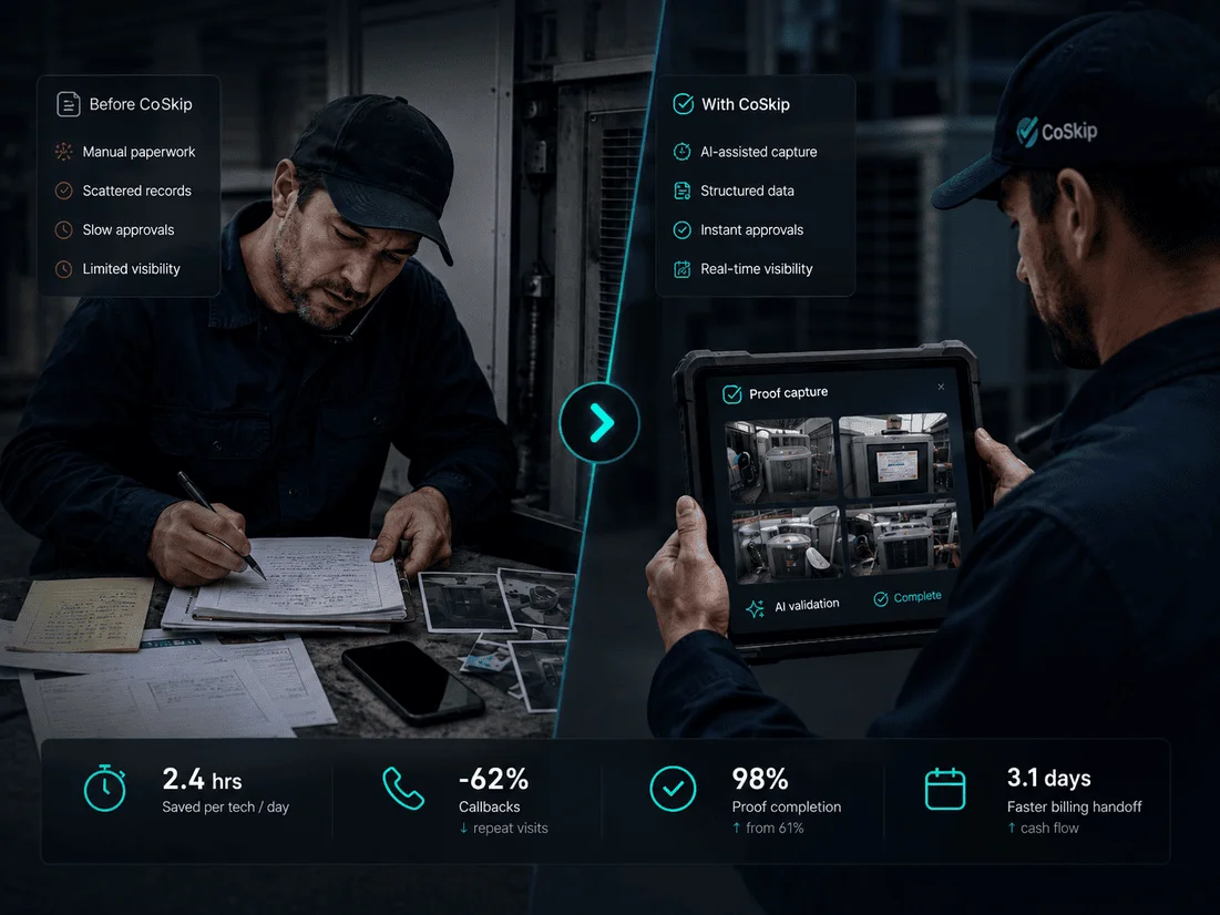 CoSkip ROI preview showing field operations cost drivers and improvement signals.