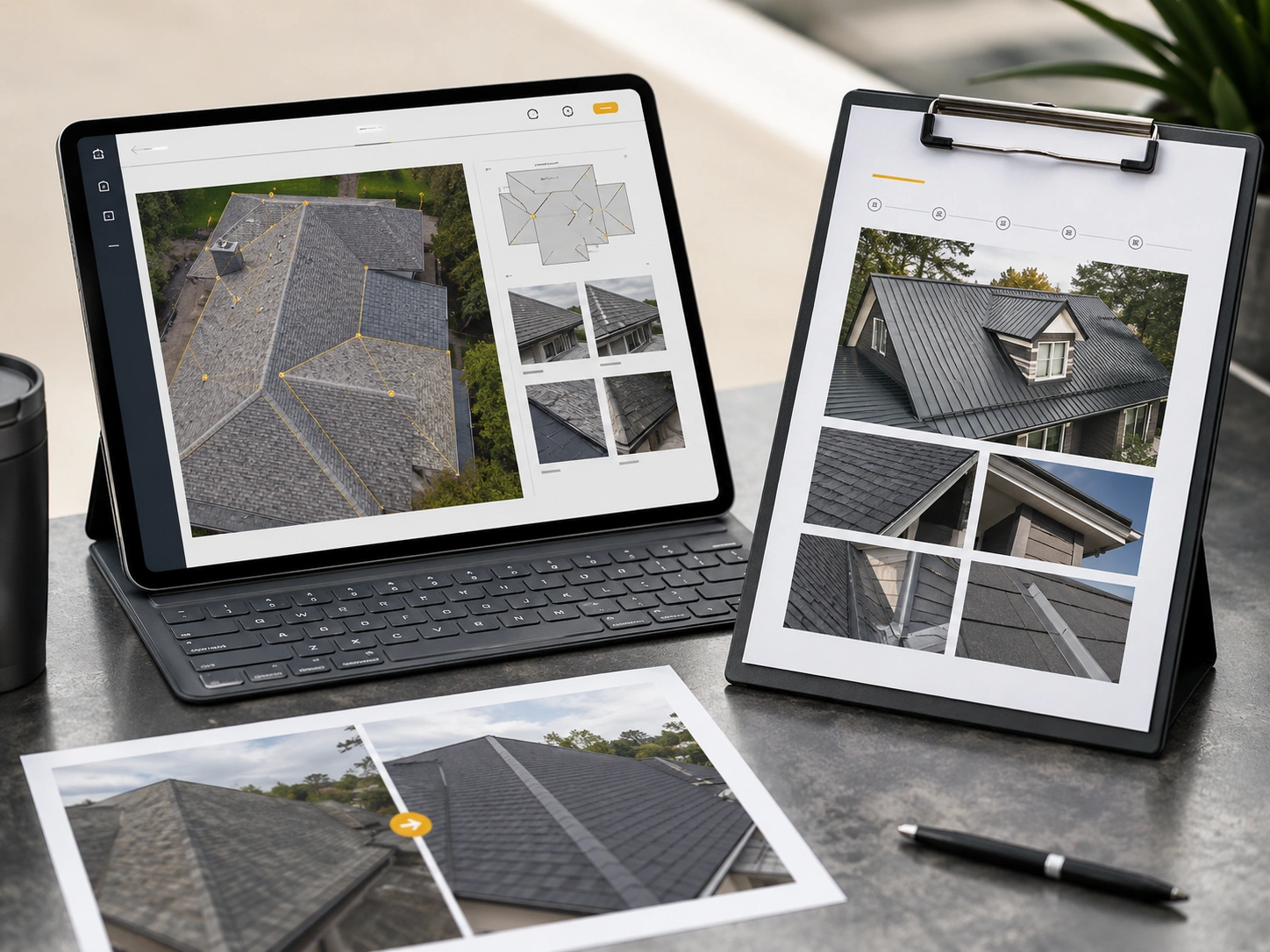 Sample Roofing & Exteriors proof packet preview showing verified steps, before and after evidence, damage documentation, measurements, notes, signoff, and export-ready record.