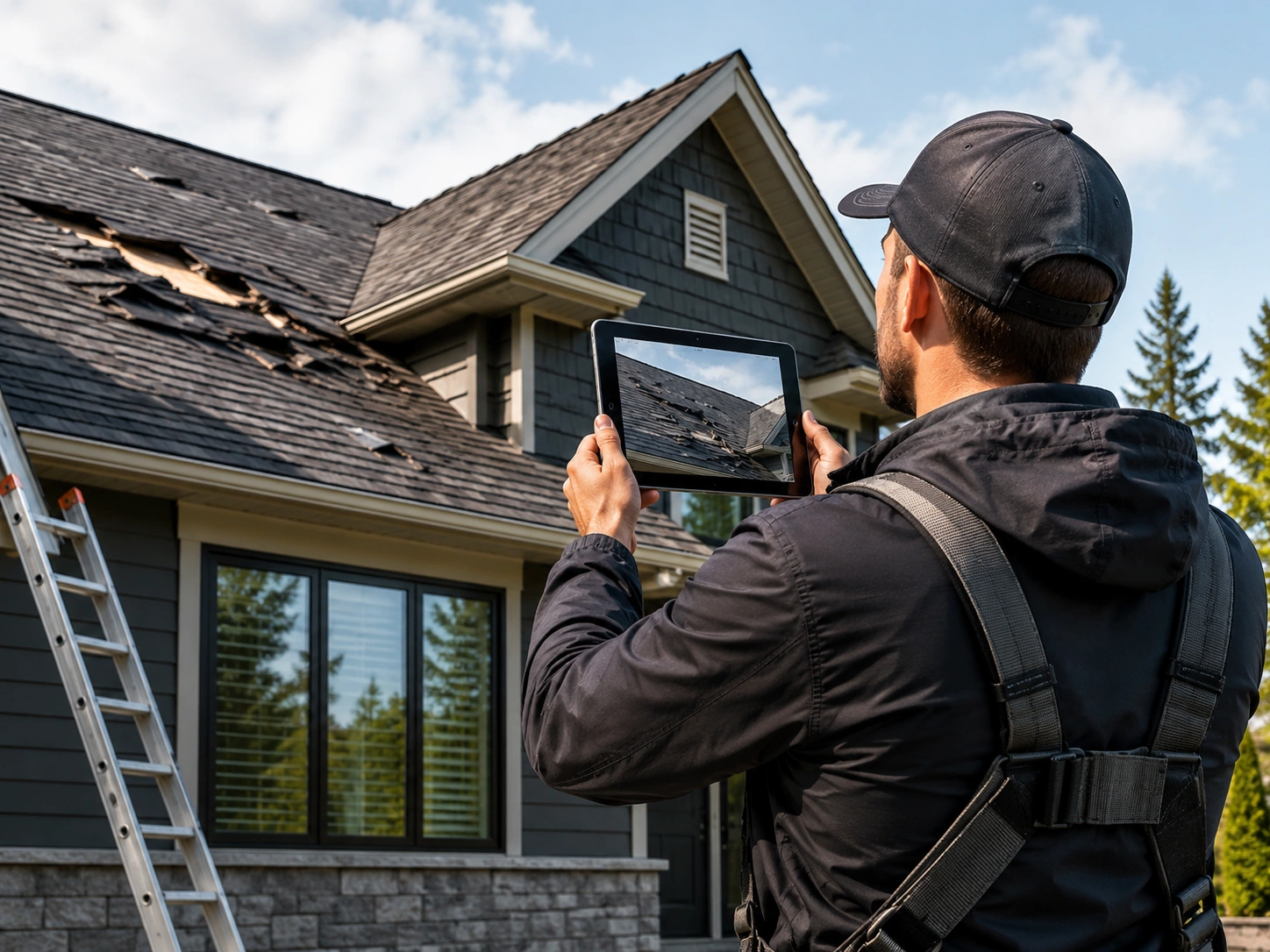 Roofing and exteriors use-case thumbnail showing exterior field work and proof capture.