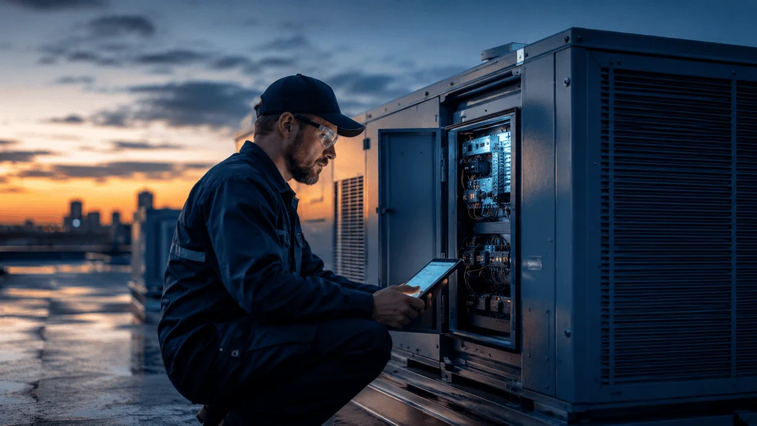 HVAC technician commissioning or installing a system.