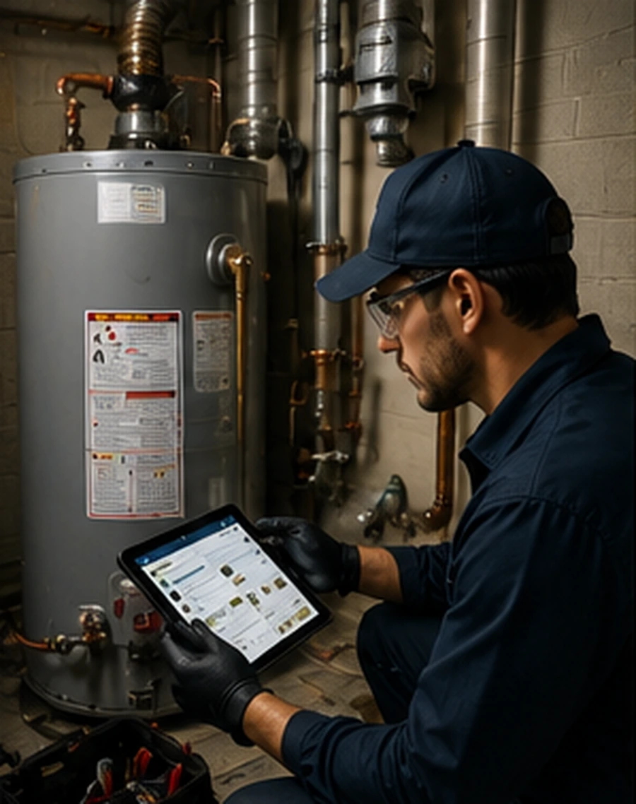 Plumbing technician documenting callback or warranty-related service evidence.