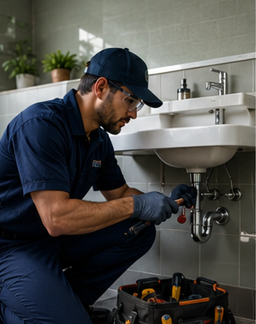 Plumbing technician documenting fixture repair work.