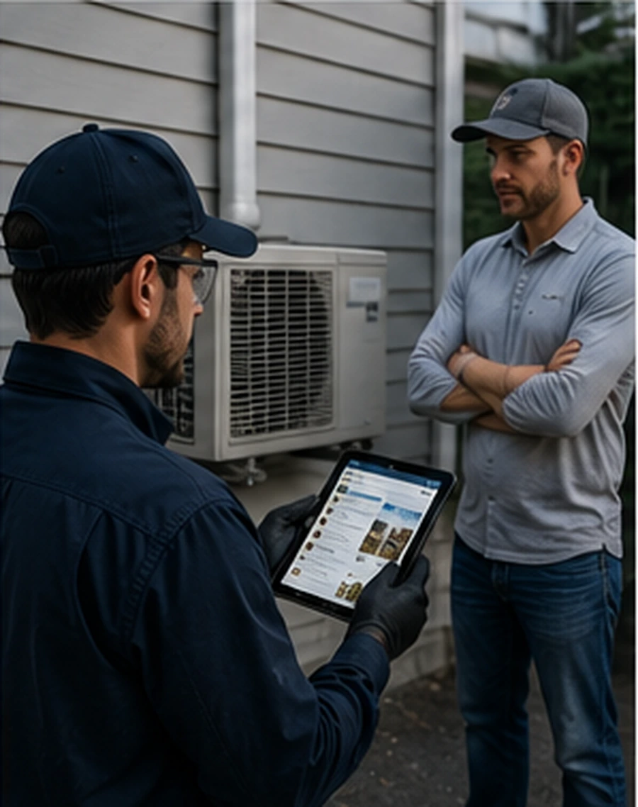 Technician verifying contractor repair work.