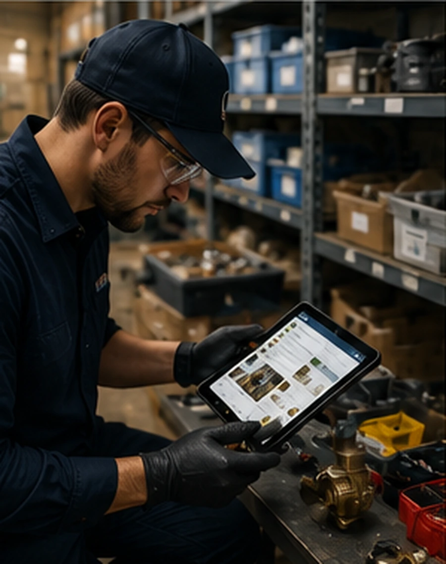 Technician documenting part replacement evidence.