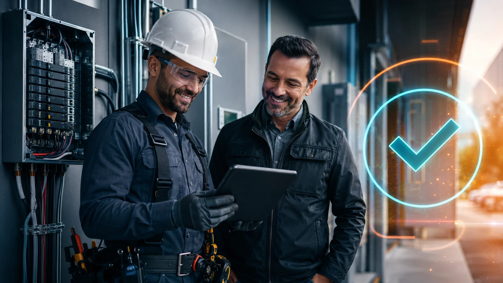 Electrical customer close-out workflow with completed work documentation context.