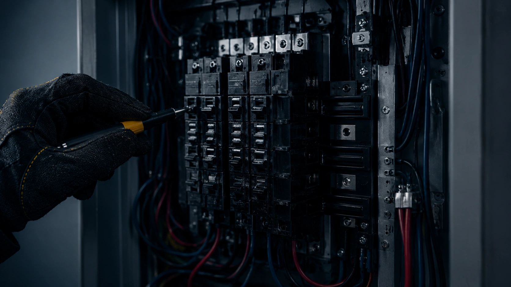Breaker condition evidence captured during an electrical panel inspection.