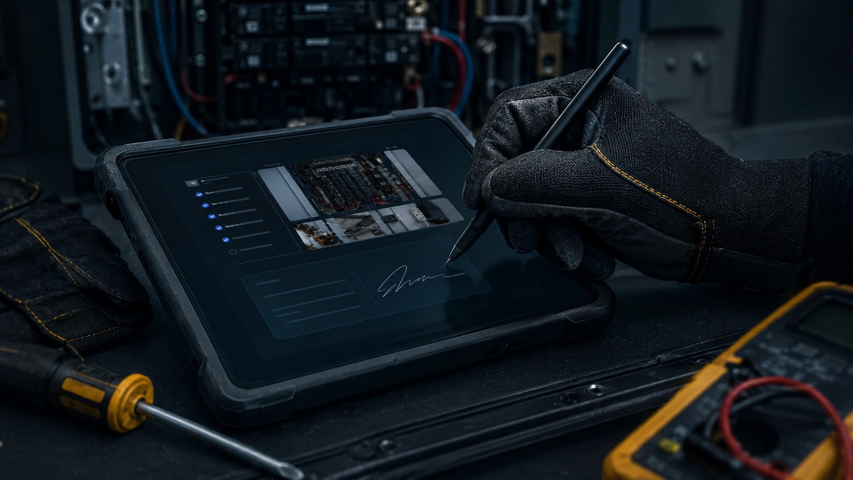 Electrical job signoff captured on a field tablet.